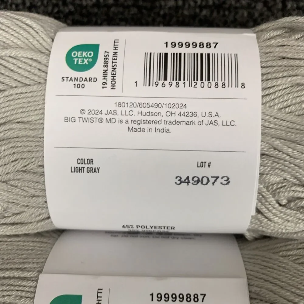 Lot Of 2 Big Twist Baby Bunny Yarn Light Gray 3.5 oz 284 yds Each New Super Fine